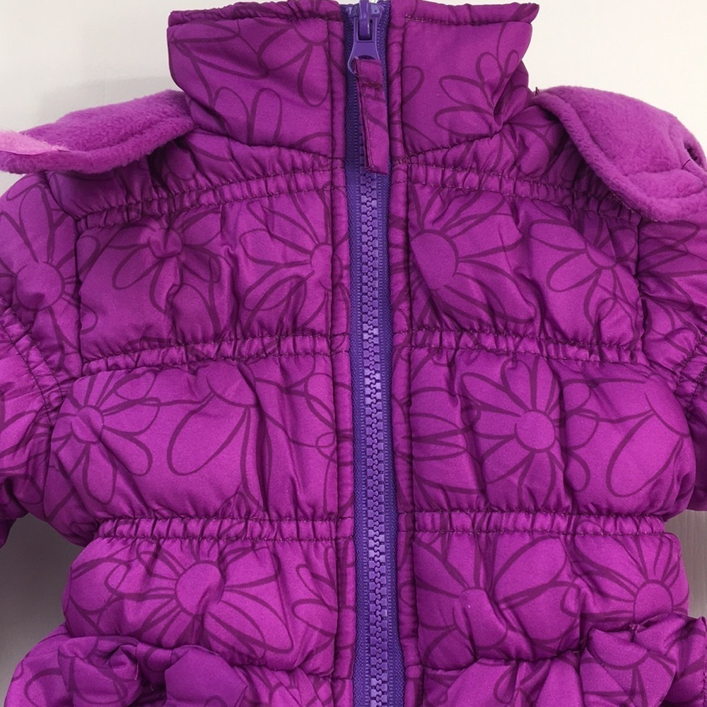 Pink Platinum Purple Daisy Print Coat Bib Set Size 12 M EXCELLENT Condition - Picture 3 of 9